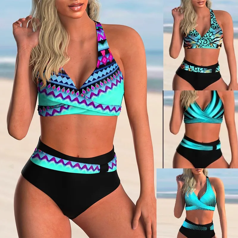 

2022 Push Up Bikini Set Halter Swimsuit Women Summer High Waist Swimwear Female Bathing Suit Bathers Mayo Biquine Beachwear