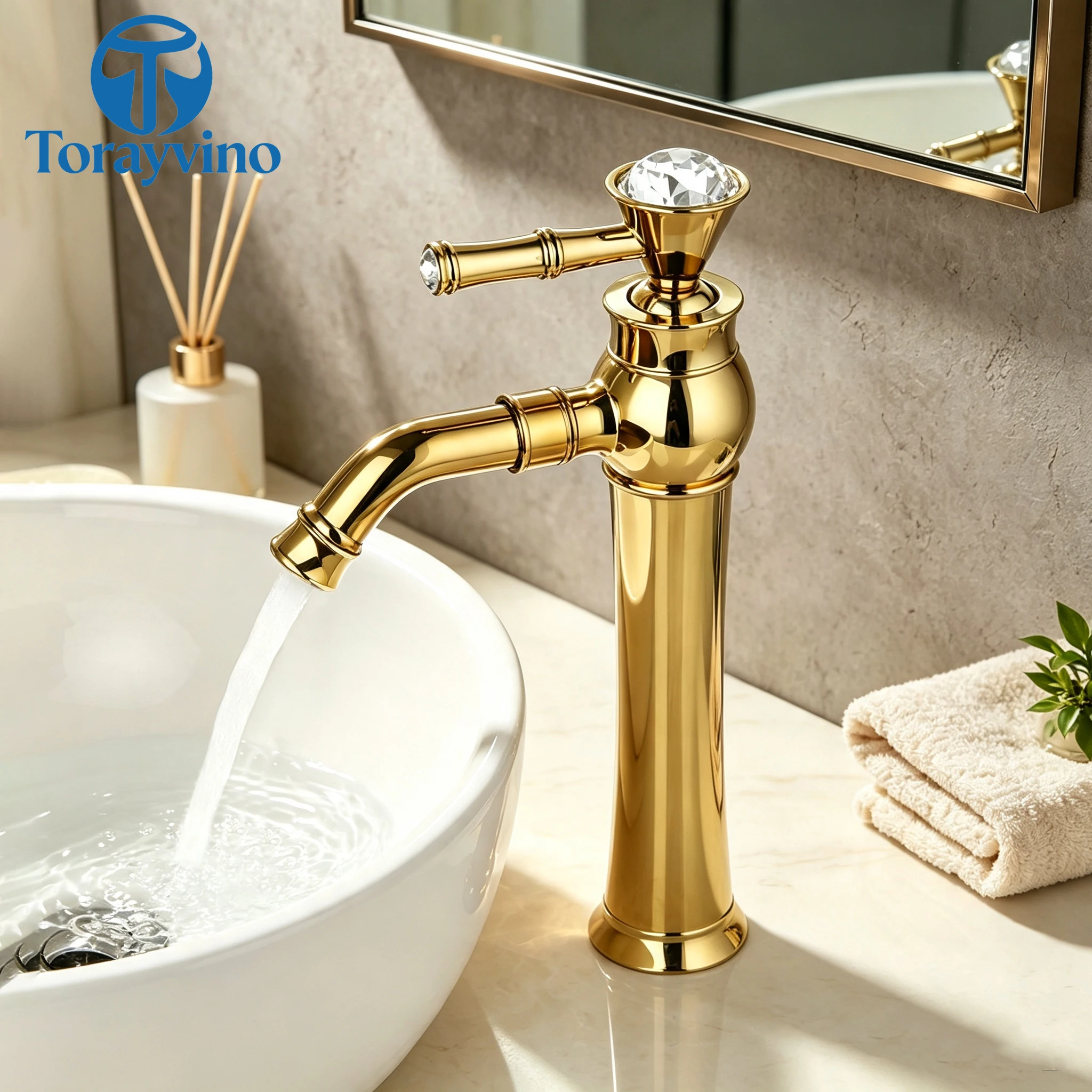 Torayvino Luxury European Black Gold Antique Diamond Bathroom Basin Faucet Vessel Sink 360 Swivel Spout Faucets Bath Mixer Tap