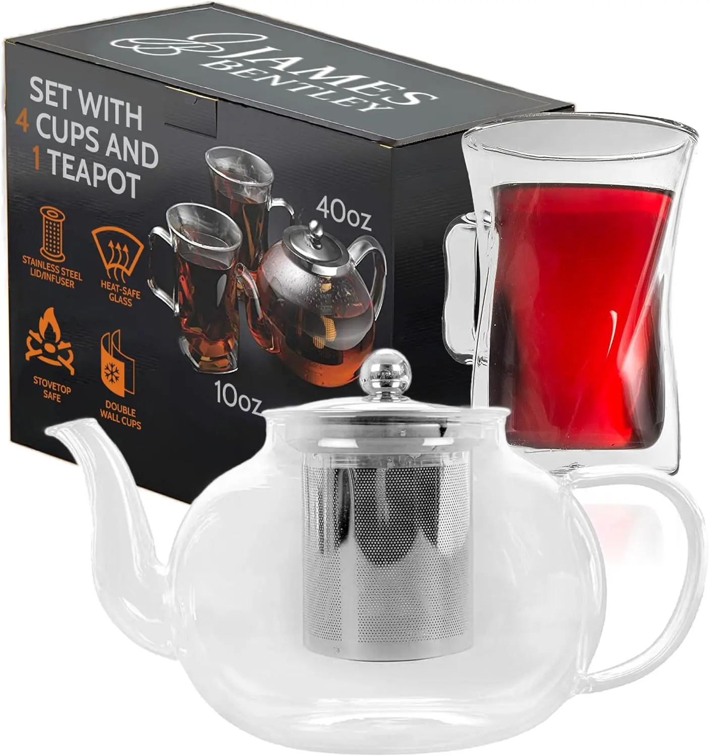

Borosilicate Glass Teapot Set with Insulated Cups, Microwave & Dishwasher Safe for Tea Lovers
