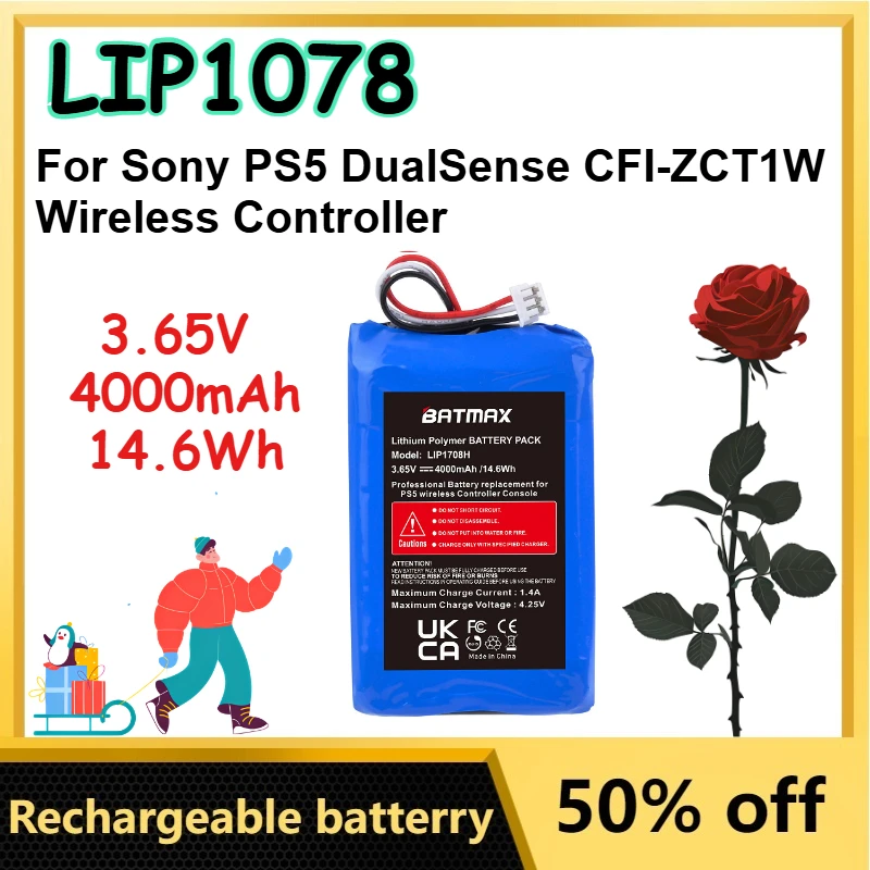 

3.65V 4000mAh/14.6Wh LIP1078 LiPo Battery Pack for Sony PS5 DualSense CFI-ZCT1W Wireless Controller Rechargeable Batteries