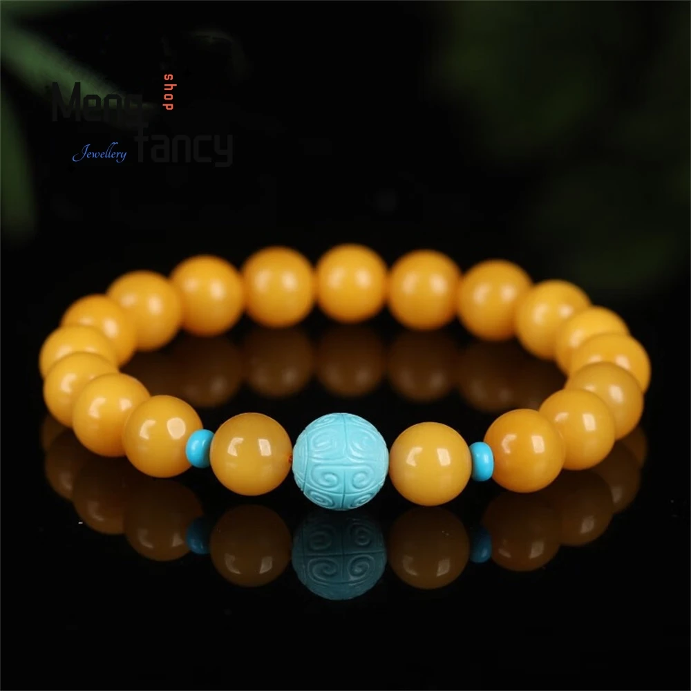 

High - Grade Amber Round Bead Bracelet For Women, Amber Buddha Bead String, Turquoise Raw Stone Fashion Jewelry Exquisite Elegan