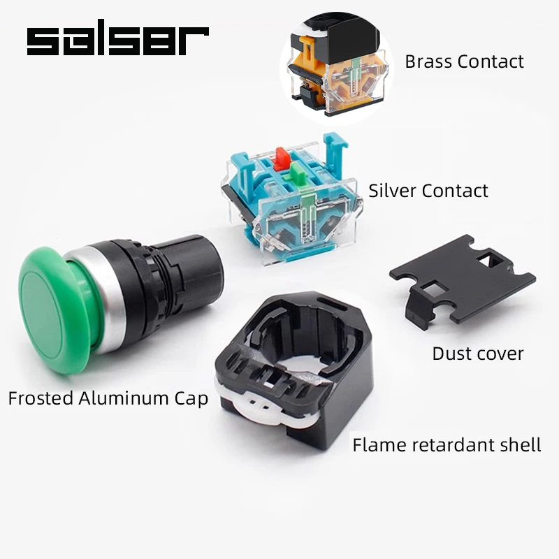 LA38-11M/MT الفطر رئيس افتتاح 22 مللي متر إعادة تعيين لحظة مفتاح بـزر دفع 10A بدء وقف أحمر أصفر أخضر 1NO1NC