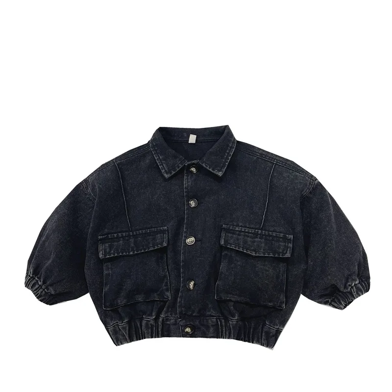 Childrens Boys Denim Jacket Autumn New Korean Solid Color Toddler Boys Cardigan Jacket Retro Pocket Kids Baby Boys Jacket