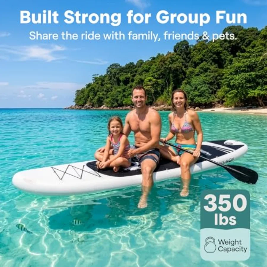 Inflatable Stand Up Paddle Board for lakes and oceans, PVC drop-stitch material, blue, wide stable design with non-slip EVA dec