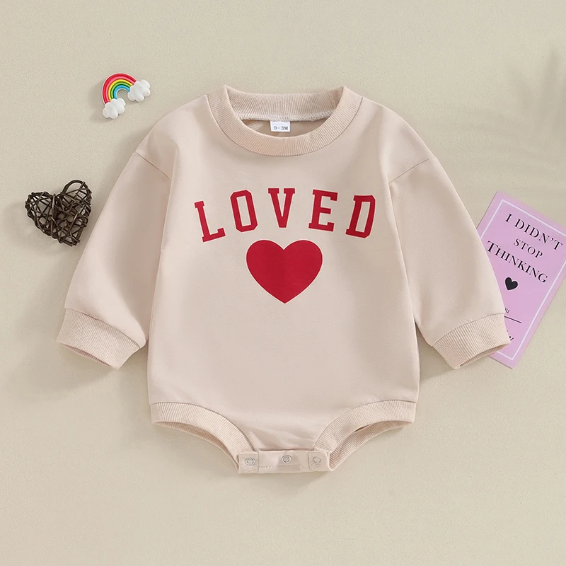 

Baby Girls Valentine's Day Romper Long Sleeve Crew Neck Heart Letter Print Sweatshirt Bodysuits Swerty Baby Jumpsuits Clothes