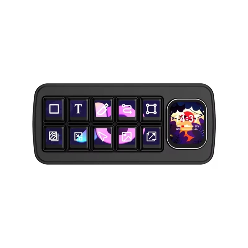 MK10 Multi-Functional AI Voice Control Panel, Onboard 10 X 0.85inch Mechanical LCD Macro Keys and A 2.01inch Secondary B-VVNB