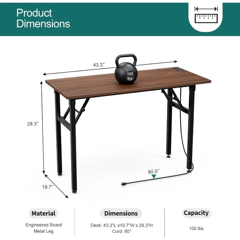 

Frylr Small Desk for Small Spaces with Power Outlets and USB Ports Charging Station, Computer Desk Home Office Folding