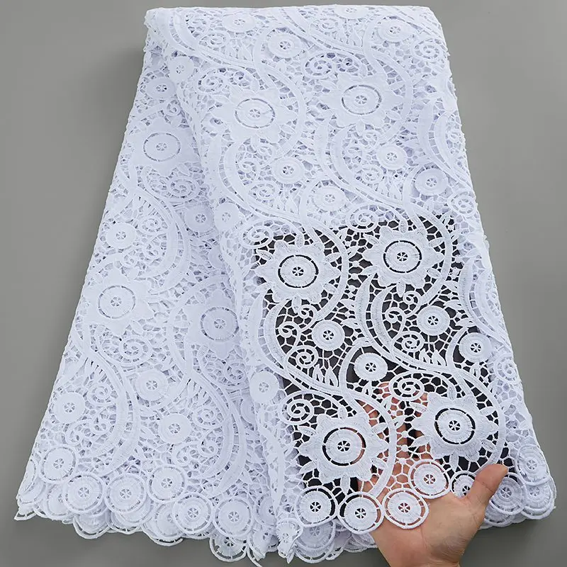 2024 White High Quality Net Lace French Embroidery Guipure Cord Lace Fabric African Lace Fabric For Nigerian Wedding Party S3039