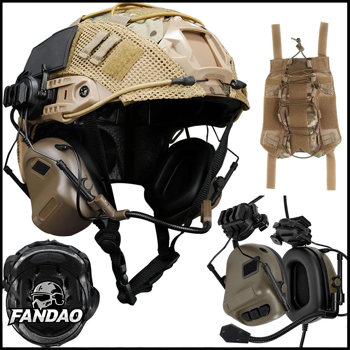 

Lightweight Airsoft Helmet Set with Headset Camouflage Cover PJ Type FAST Tactical Paintball Helmet for Hunting Cosplay CS Game