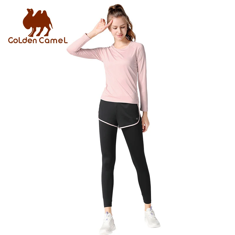 GOLDEN CAMEL 3pcs Women\'s Yoga Suits Breathable T-shirts Pants Shorts Running Sports Tracksuit Summer 2023 New Women\'s Clothes