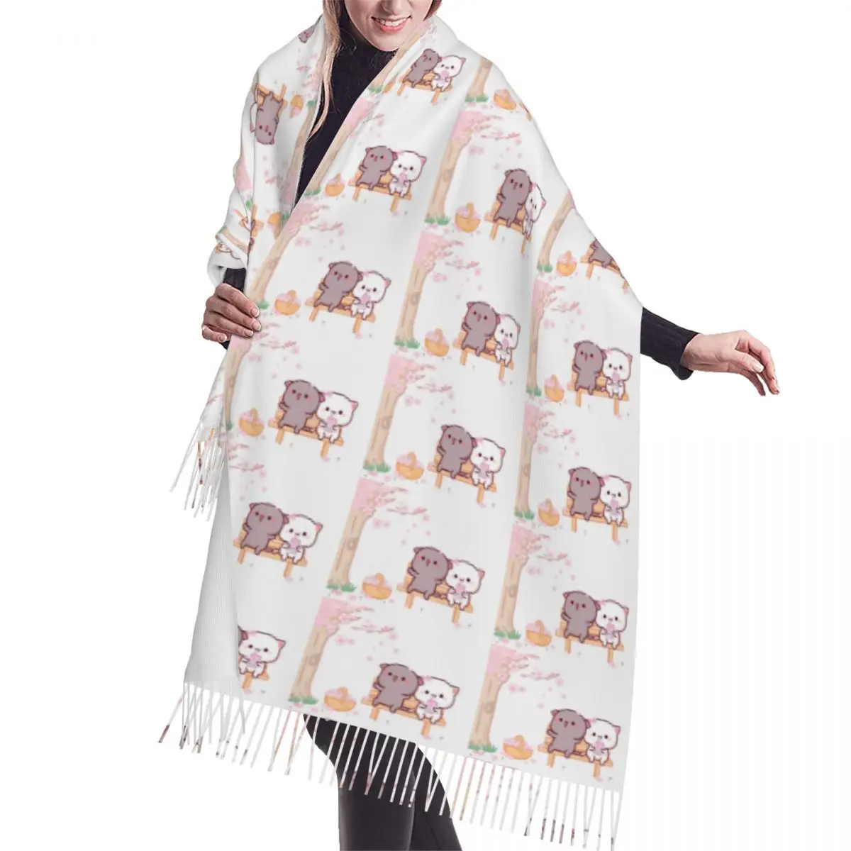 Customized Print Peach And Goma Scarf Women Men Winter Warm Scarves Fashion Versatile Shawls Wraps