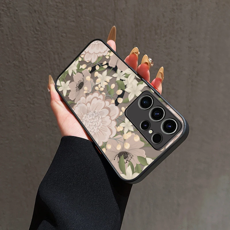 حافظة لهاتف سامسونج جالاكسي S20 FE S21 Plus S25 S24 S23 S22 Ultra لهاتف Magsafe غطاء نمط زهرة مغناطيسي للشحن اللاسلكي #6