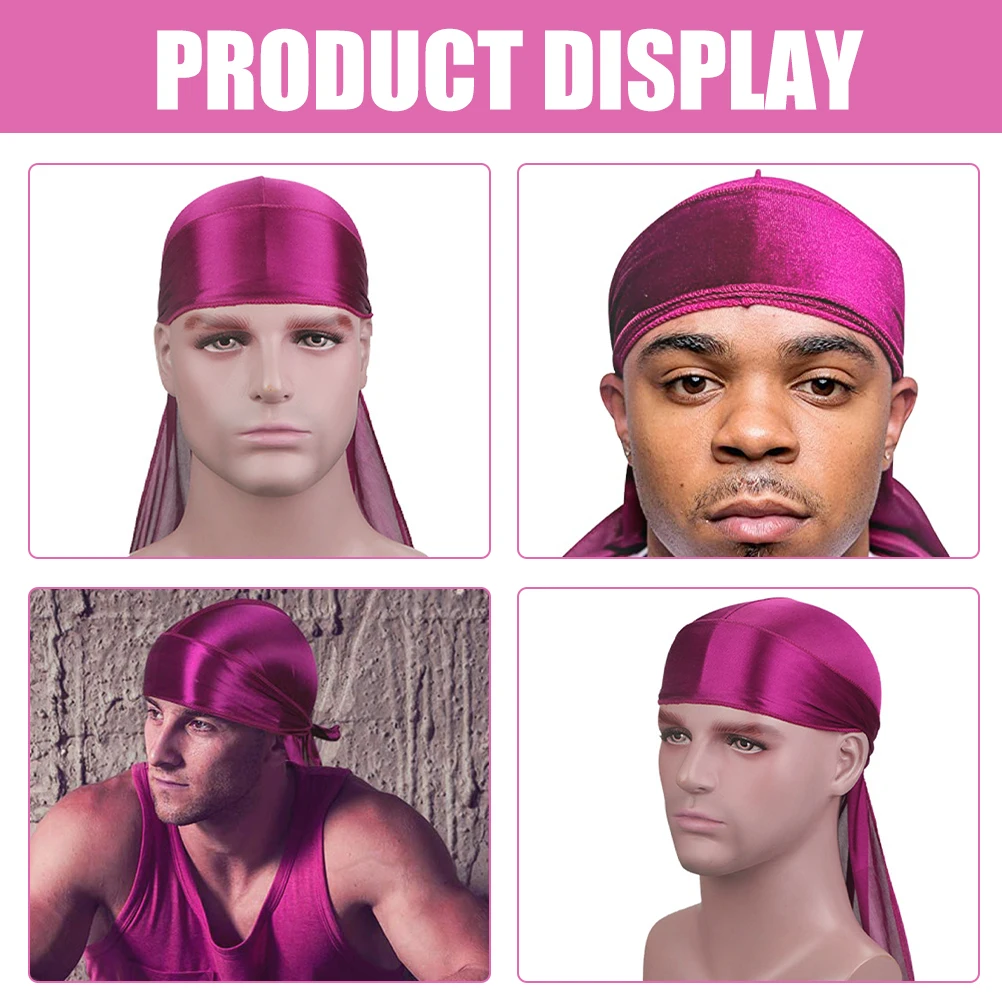 

Satin Bandana Breathable Headwear Silk Durag for Men Long Tail Headband Headscarf