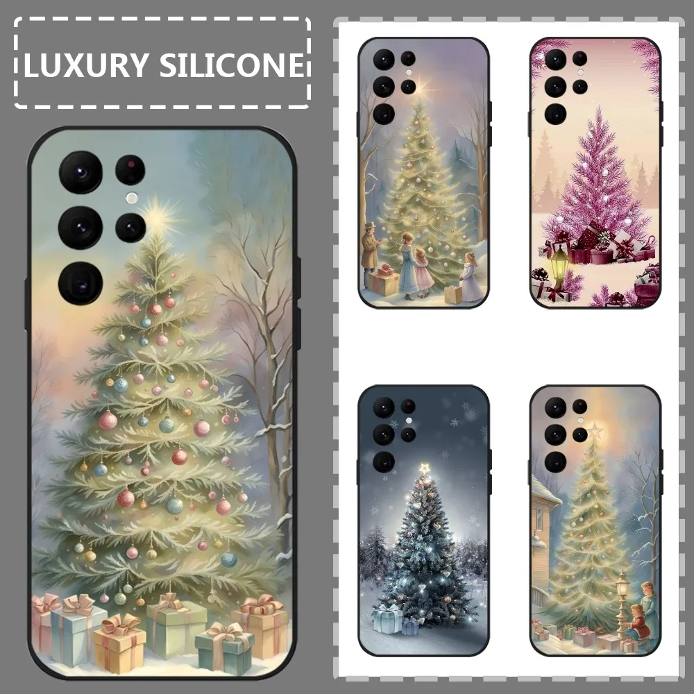 

Christmas Tree Art Painting Phone Case For Samsung Galaxy S24 Ultra S22 S23 Ultra S21 S20 5G Protective Silicone TPU Funda