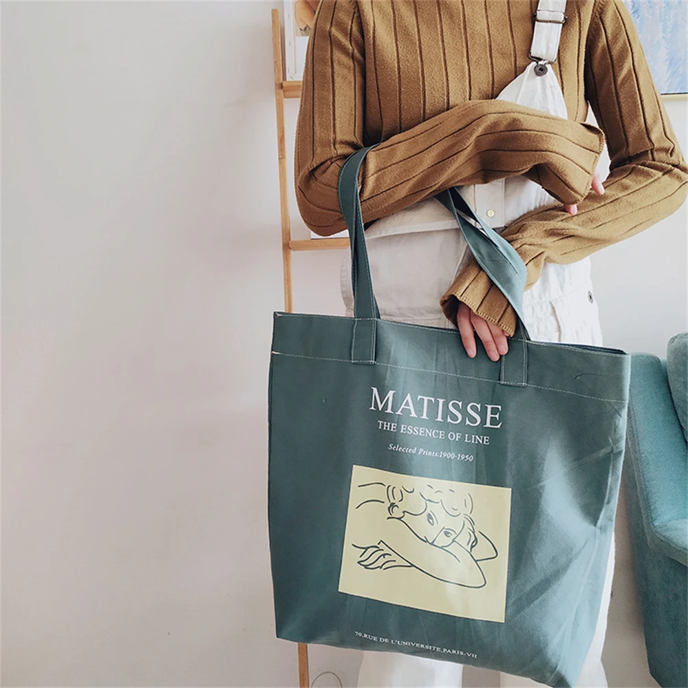 Korea Ulzzang Ins Abstract Line Canvas Bag Women Shoulder Bag Art Gothic School Bag Large Capacity Casual Shopper Bag Tote Bag