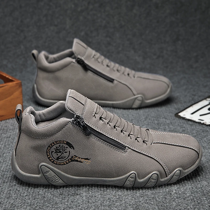 

2025 зимние новые высокие кожаные туфли, мужские повседневные туфли в корейском стиле на молнии с боковыми подтяжками, модные дышащие белые туфли