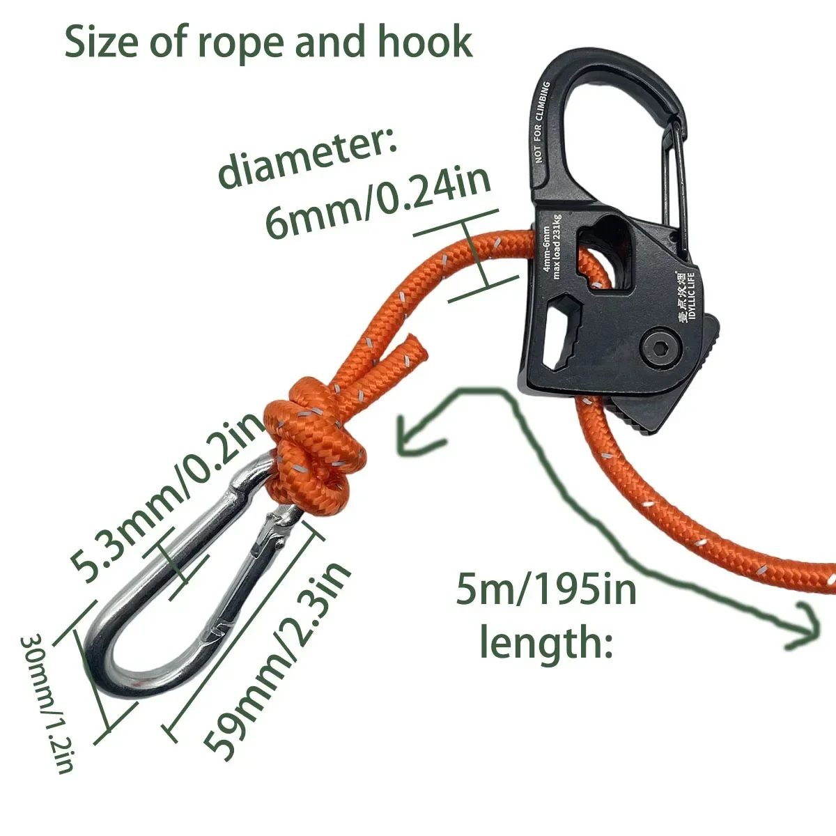 2pcs 6mm 5m Camping Tent Cord Adjuster Wind Rope Tie Down Reflective Tightener Fastening Pulley Ratchet Awning Rope Buckle