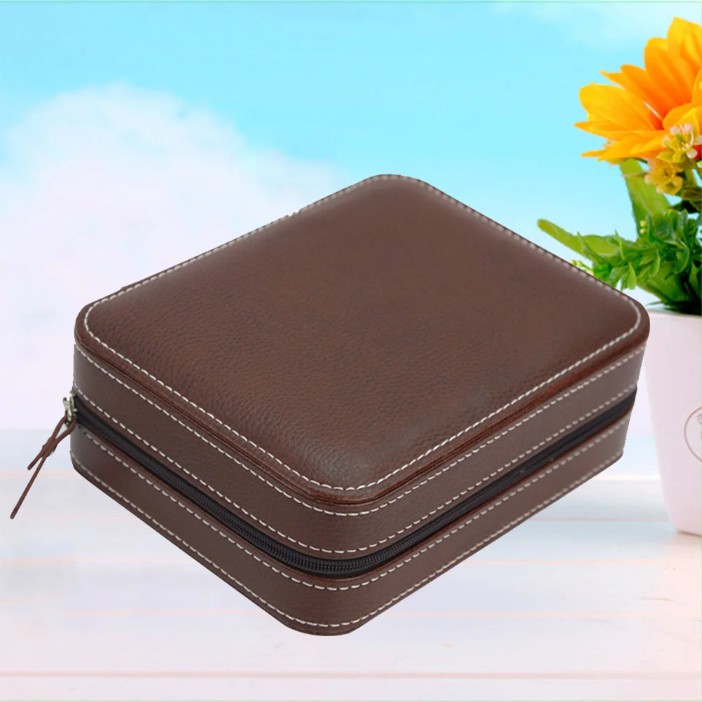 

1Pcs Watch Box Case Luxury Wrist Watch Storage Holder Zipper Four Sets Coffee Lockable Jewelry Case Safe