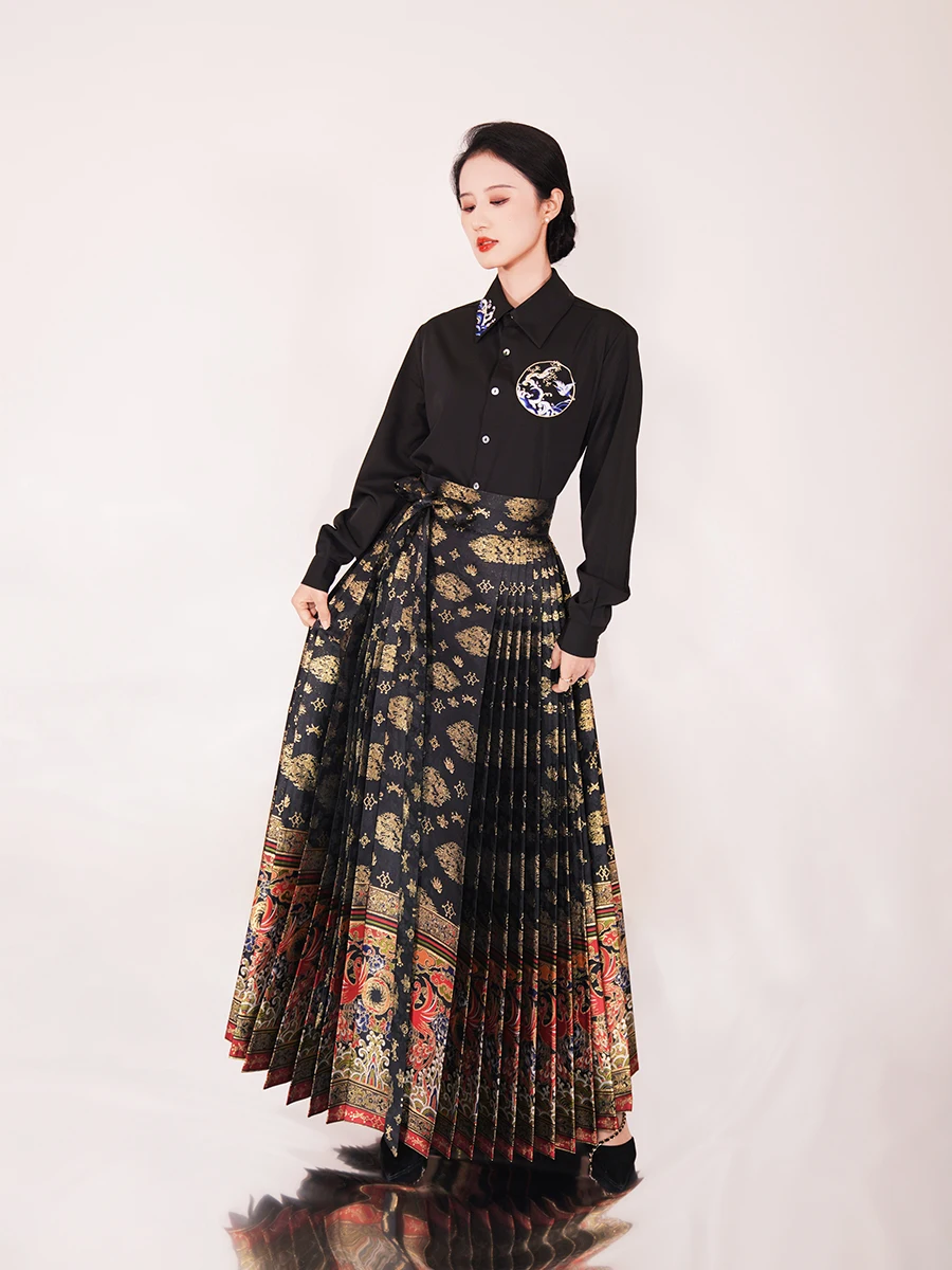 

Original Design Hanfu Men's And Women's Ming Dynas Sle Pleated Silk Skirt High Waist H-ape Polyester Fiber 00%