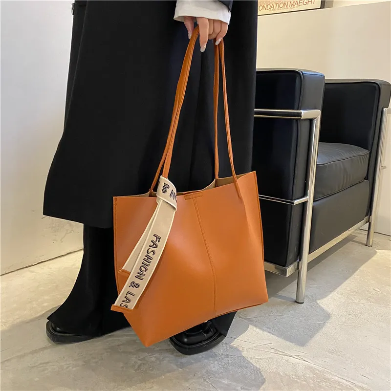 Large Capacity Woman Shoulder Bag Shopper Design Handbag Women\'s Leather Solid Soft Tote Simple Fashion Luxury Brand Female Bag