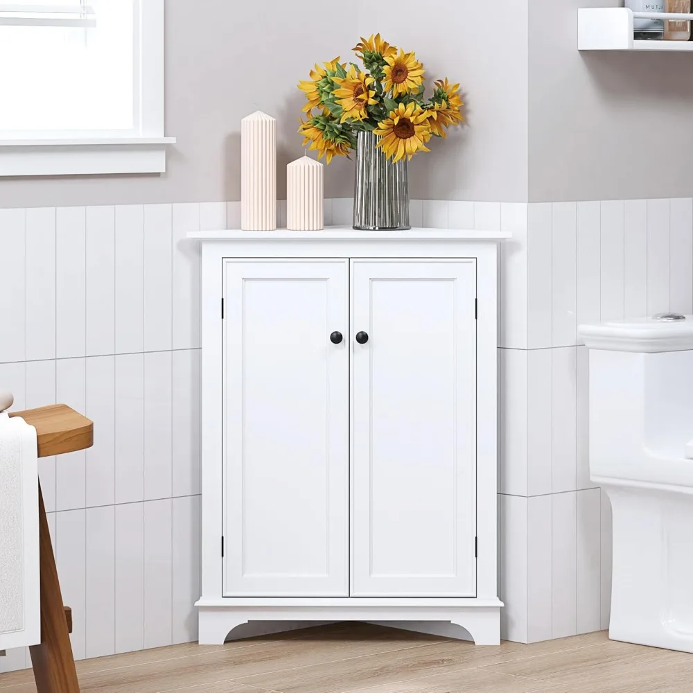 

Spirich Floor Corner Cabinet with Doors and Shelves, Freestanding Bathroom Corner Storage Cabinet for Bathroom, Living Room,