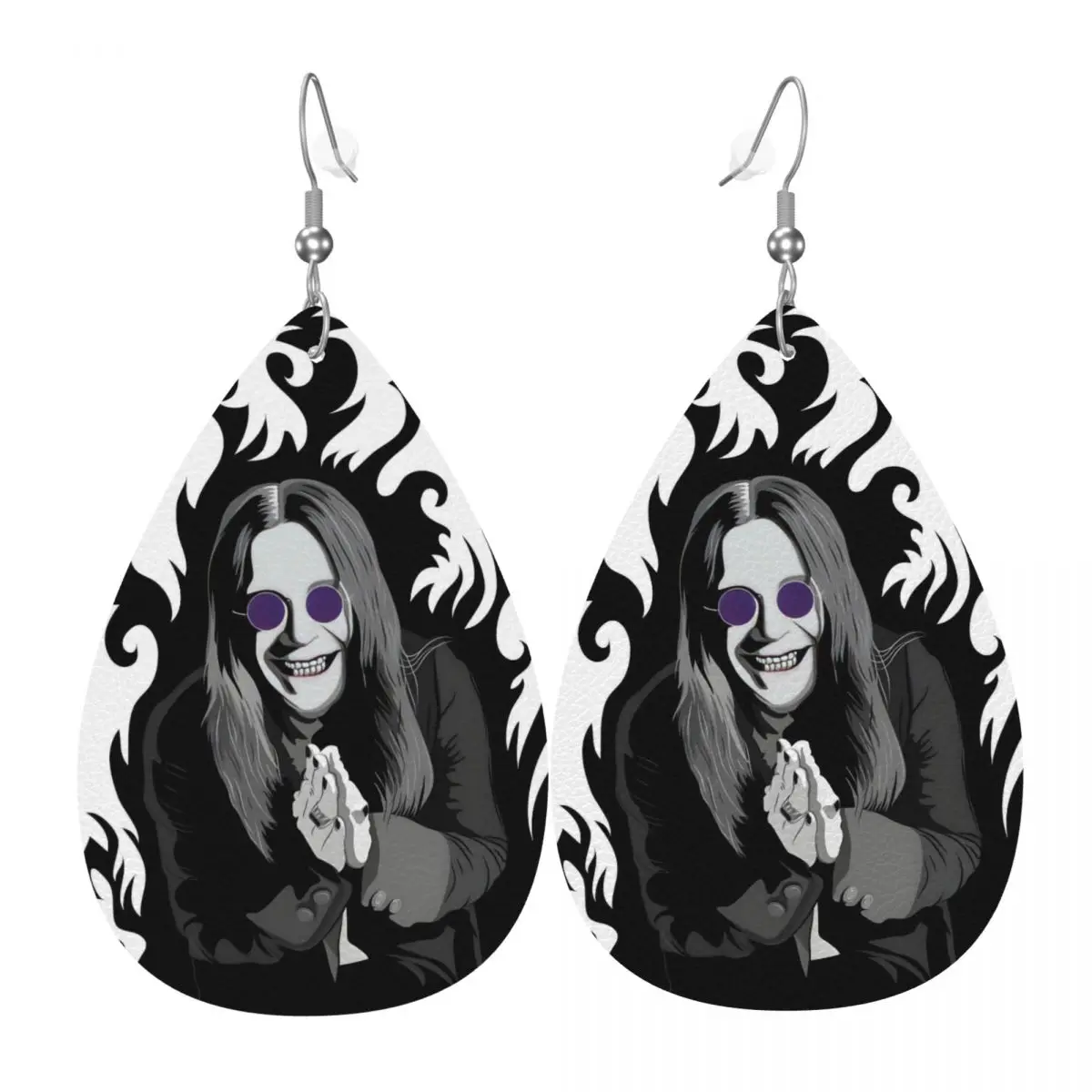 

Custom Ozzy Osbourne Leather Teardrop Earrings Fashion For Women Heavy Metal Band Rock Jewelry Accessories For Valentine's Day