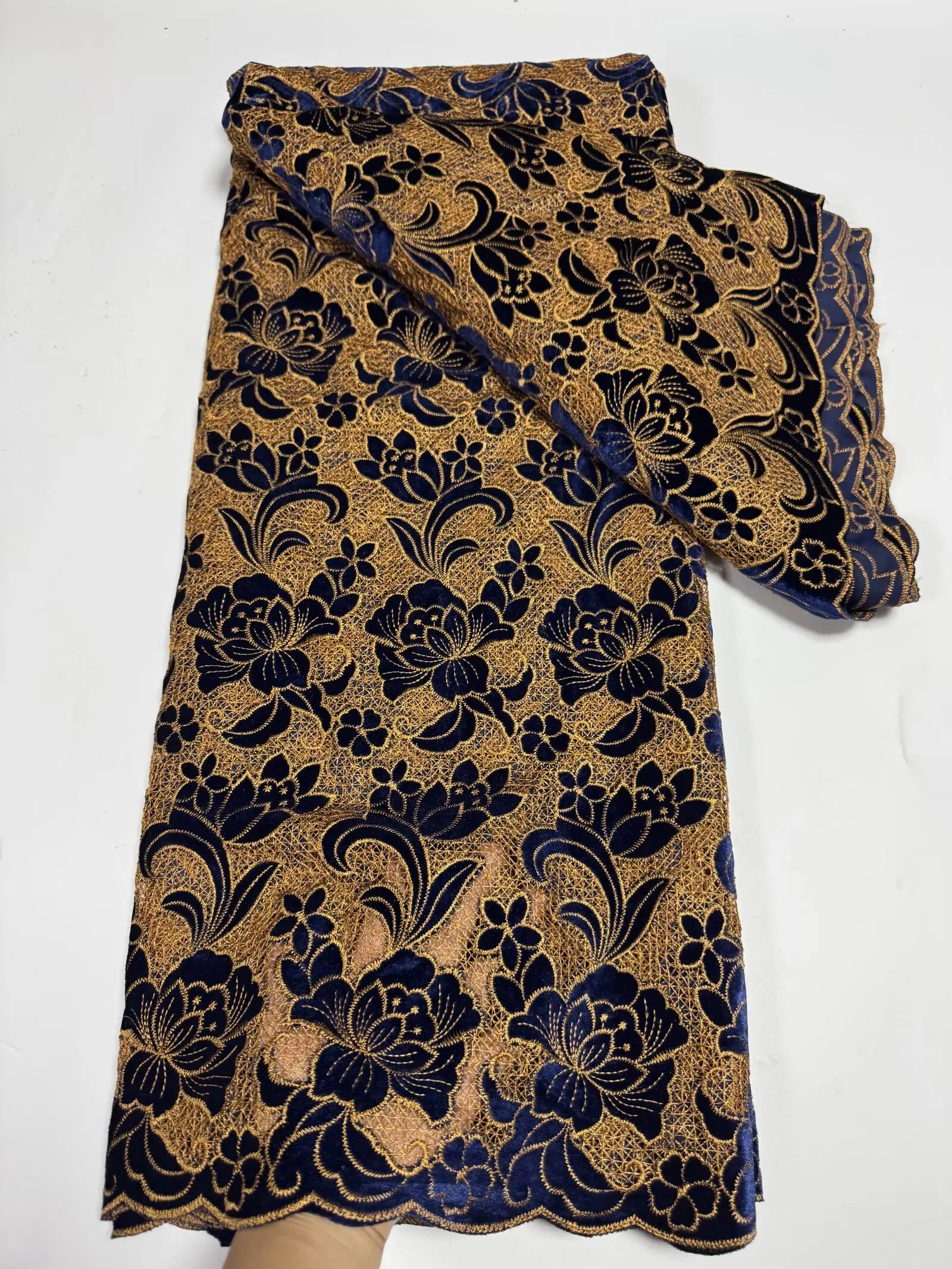 

African Velvet Lace Guipure Cord Fabric Royal Blue High Quality Nigerian Lace Embroidered Fabric For Women Wedding Party Sewing