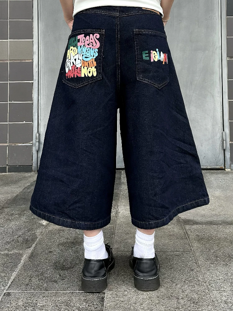 

American Retro Waed Printed Straight Leg Jeans orts ex Loose Fit Seven-Foot Pants Casual Wear for Teenagers