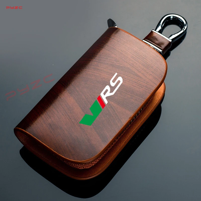 Vintage Genuine Leather Wallet Key Holder Housekeeper Keys Organizer For Skoda Octavia Rapid Superb Kodiaq Scala Karoq Kamiq