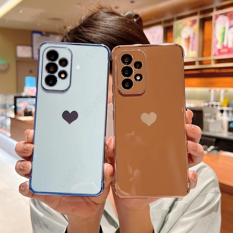 Luxury Plating Case For Samsung Galaxy A18 A17 A57 A55 5G S23 S24 FE S26 S25 S24 Ultra Love Heart Pattern Silicone Soft Cover