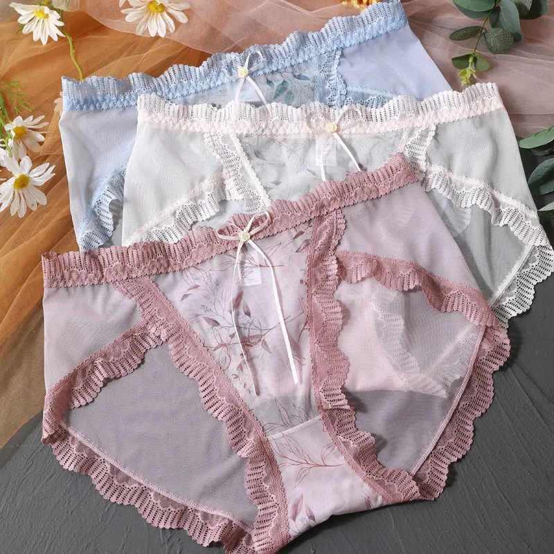 Bragas de encaje de malla transpirable, calzoncillos de 65-100kg de talla grande, Bikini de tiro medio, efecto delgado de barriga, elección de Amazon en lencería