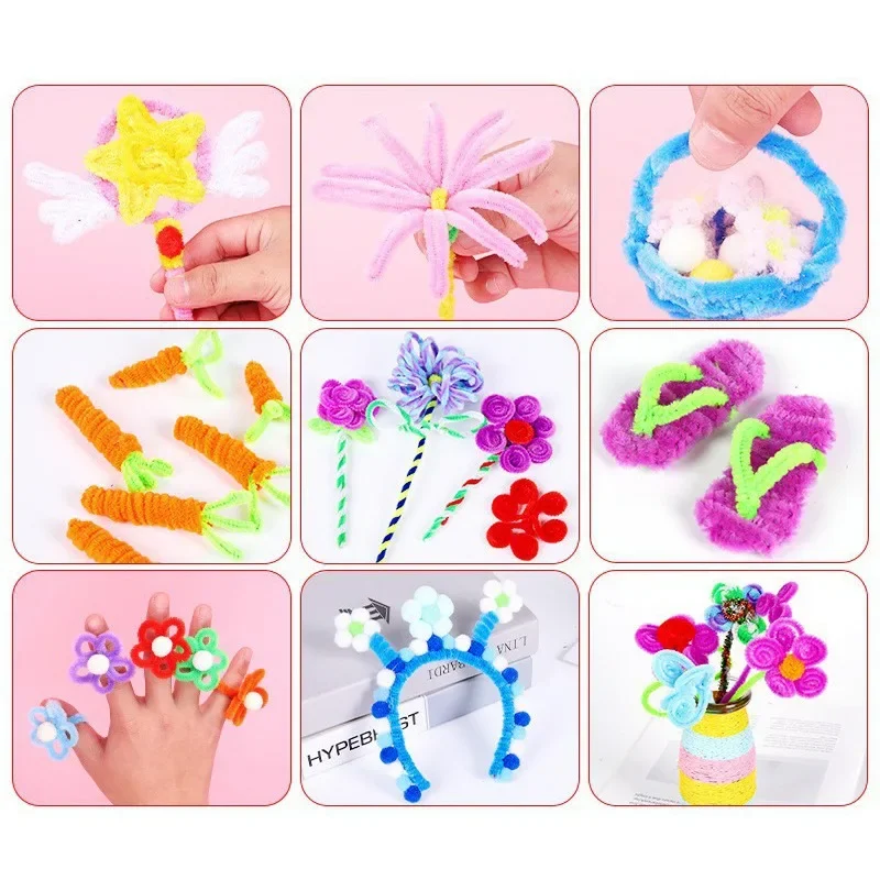 Colorful Chenille Stems Pipe Cleaners Plush Tinsel Stem Wired Sticks Twist Stick Hair Strip DIY Craft Educational Toys Wholesale