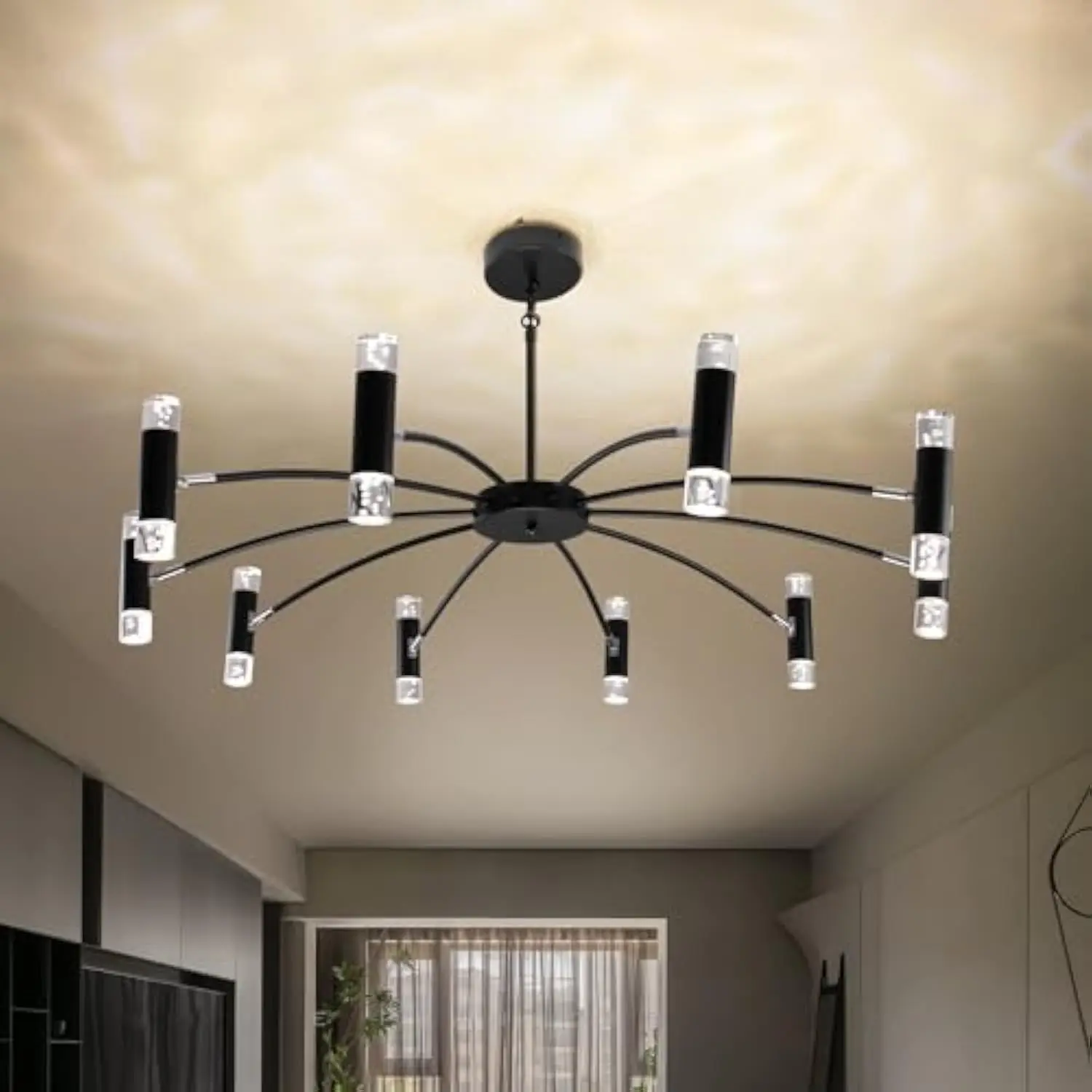 

Modern Led Ceiling Light Dimmable Black Chandelier, Bubble Sputnik Pendant Light for Living Room, 10-Light Adjustable Hanging Lam