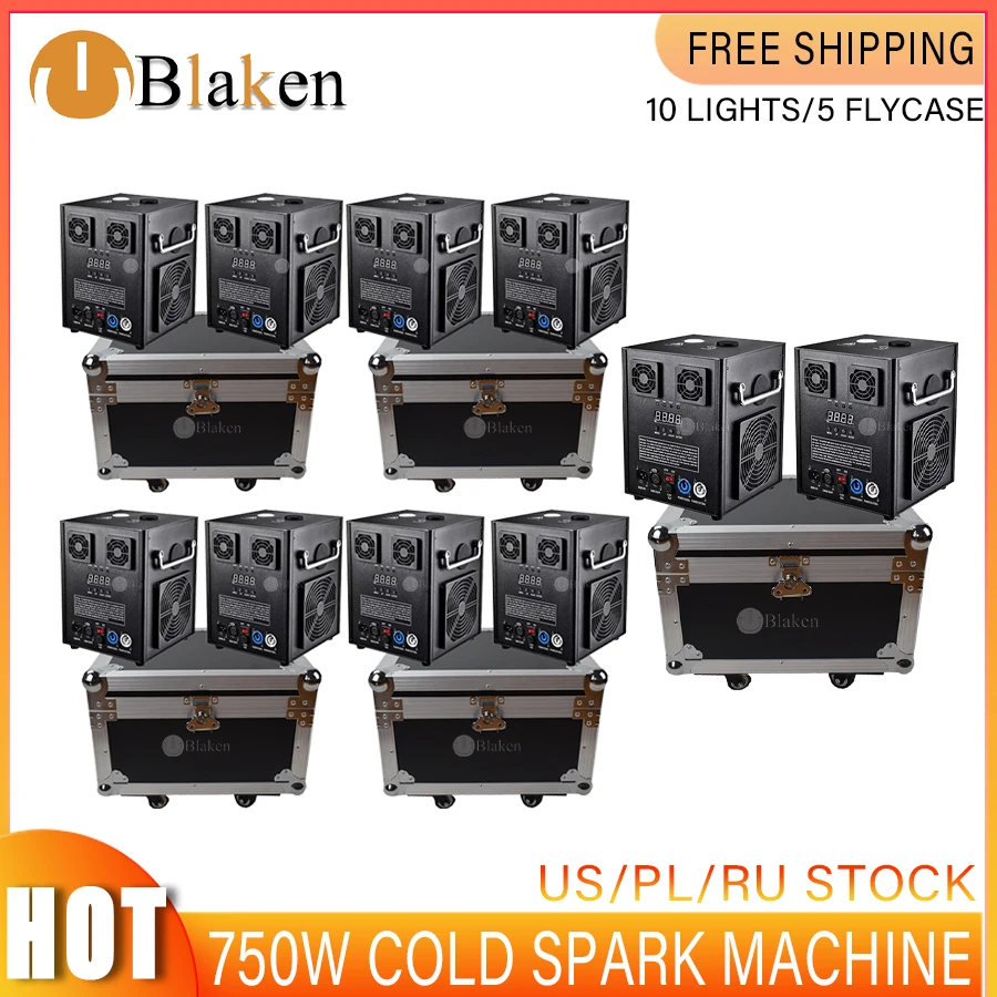 

5Pcs Road Cases With Waterfall Fountain 10Pcs 750W Wireless DMX Remote Cold Spark Machine Fireworks For Wedding Party Sparkular