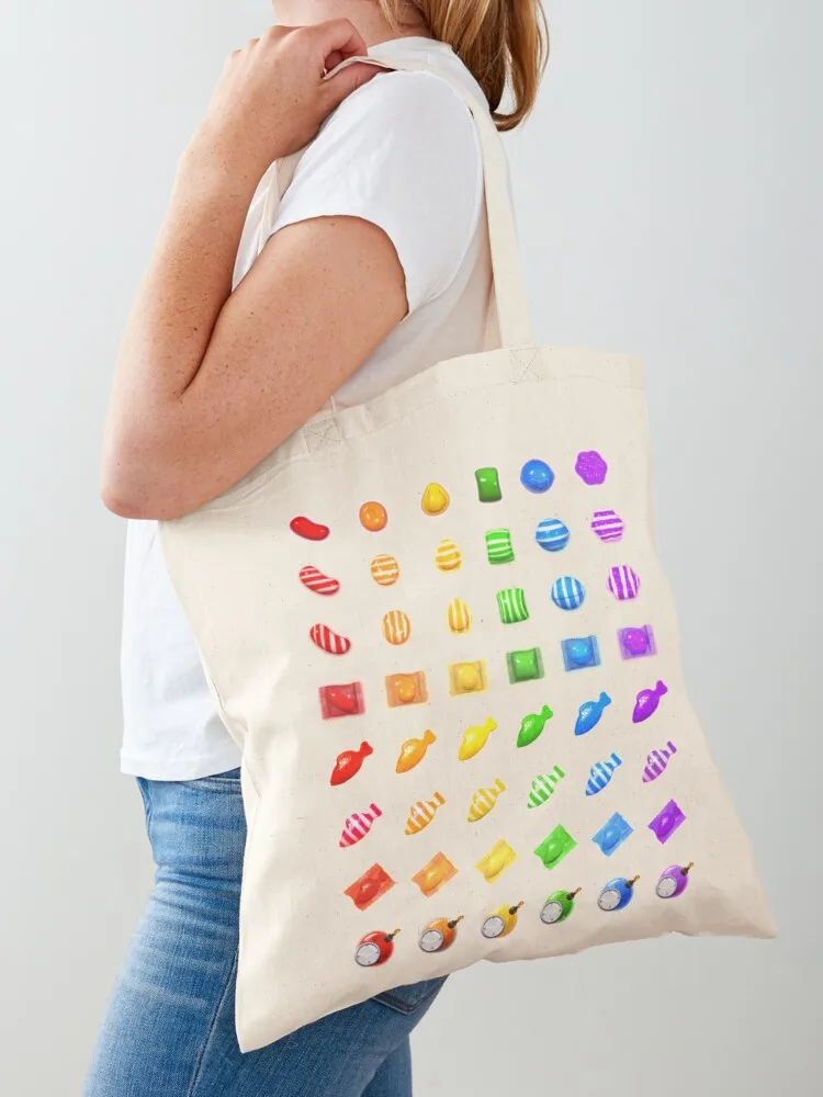 

Candy Crush Booster Rainbow Tote Bag woman shopping bag Shopper handbag shoping bag supermarket folding