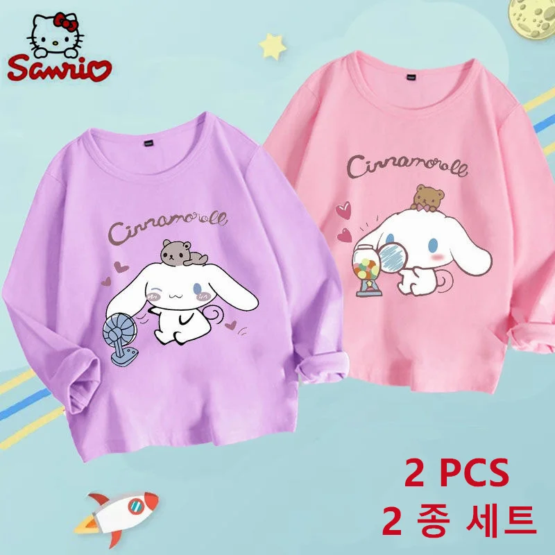 

New Style Sanrio Cinnamoroll Autumn Winter Children Cotton Long Sleeved T-Shirt 2 Pieces/Set Cute Korean Girl Cartoon Base Shirt