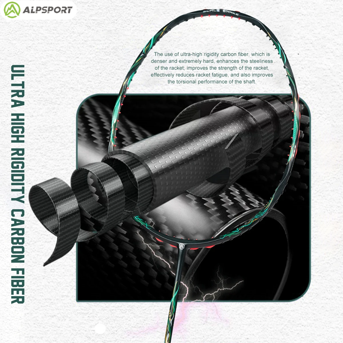 ALP V5 Snake 5U مضرب كرة الريشة بحد أقصى 38 رطل مضرب من ألياف الكربون الأصلي مضرب هجومي مسبقًا وممزق #4