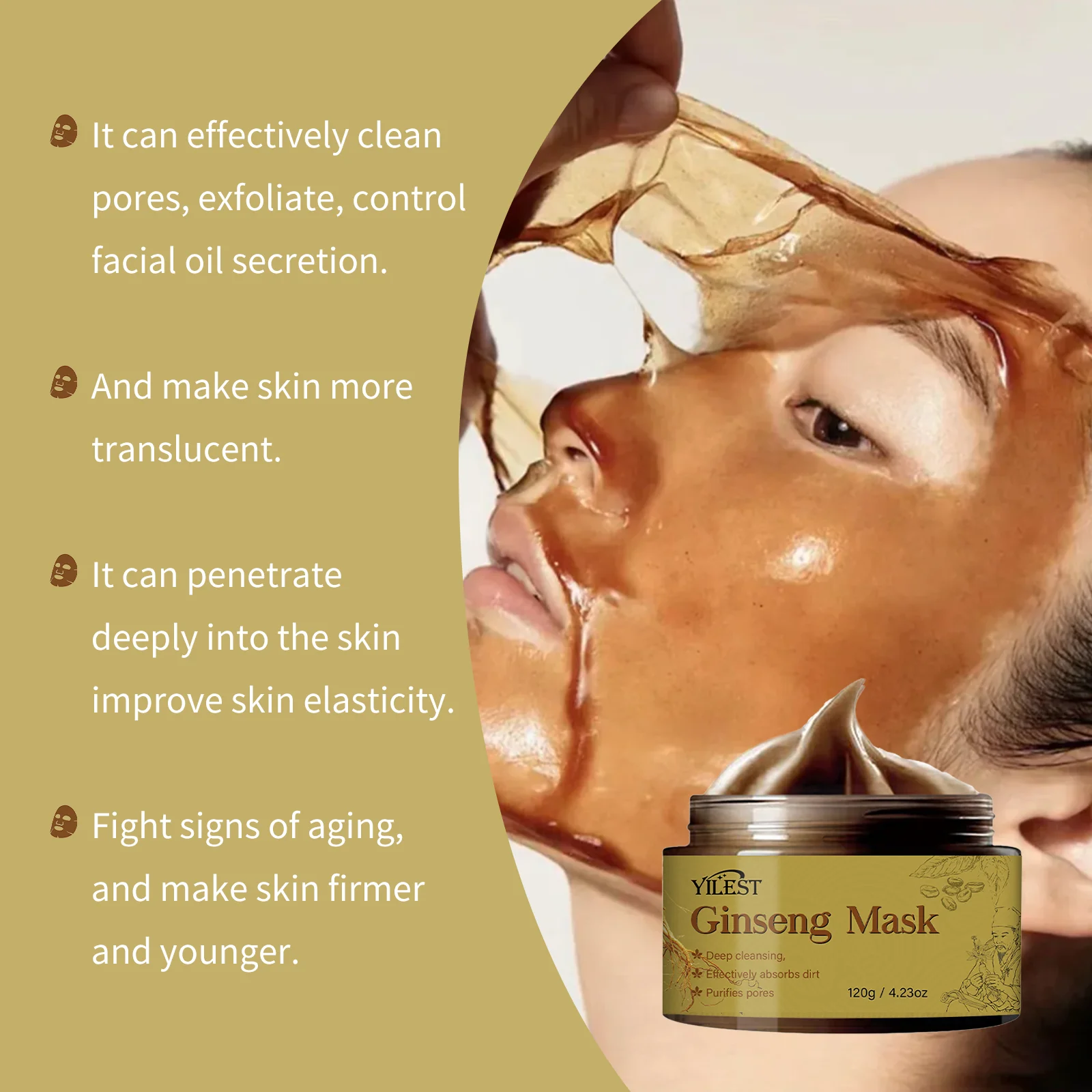 

YILEST Ginseng Peel Off Mask 120g Deep Cleansing Blackhead Removal Firming Facial Care w/ Coffee Extract for All Skin Types