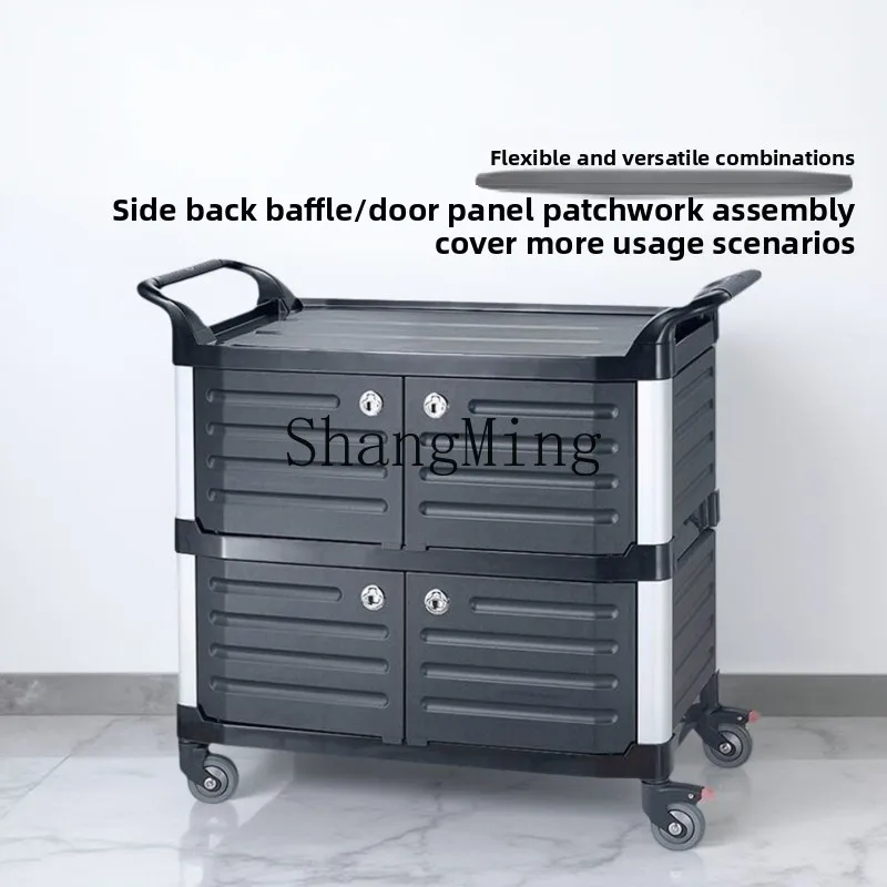 SM advanced sense three-layer food delivery cart restaurant serving food hand push hanging bucket tableware cart silent wheel