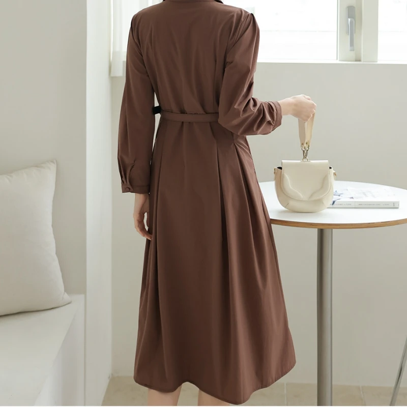 Donne oversize 3XL Primavera Estate Abiti lunghi Office Lady Elegante camicia a maniche lunghe a vita alta Abiti con cintura jurk dames