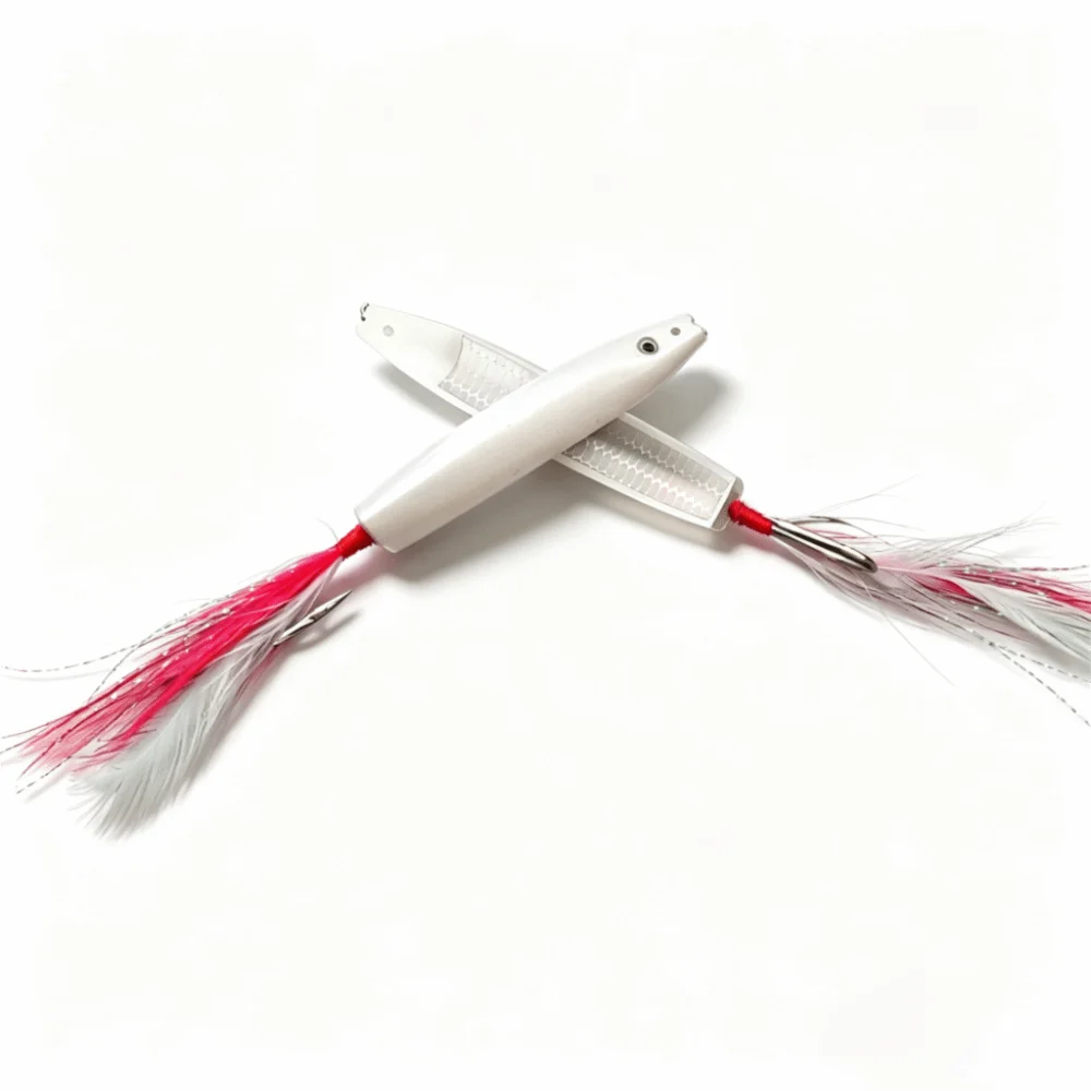 2pcs Feather Bait Fishing Lure Bow Horn Metal Cast Artificial Bait Tangle-Free Design Arched Body Metal Lure Boat Fishing