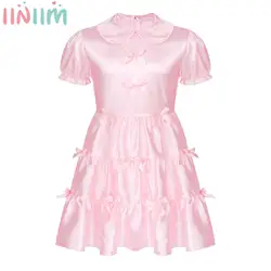 Vestido de noche de satén suave y brillante para hombre, ropa de dormir de Anime, camisón de mucama, lencería para fiesta temática