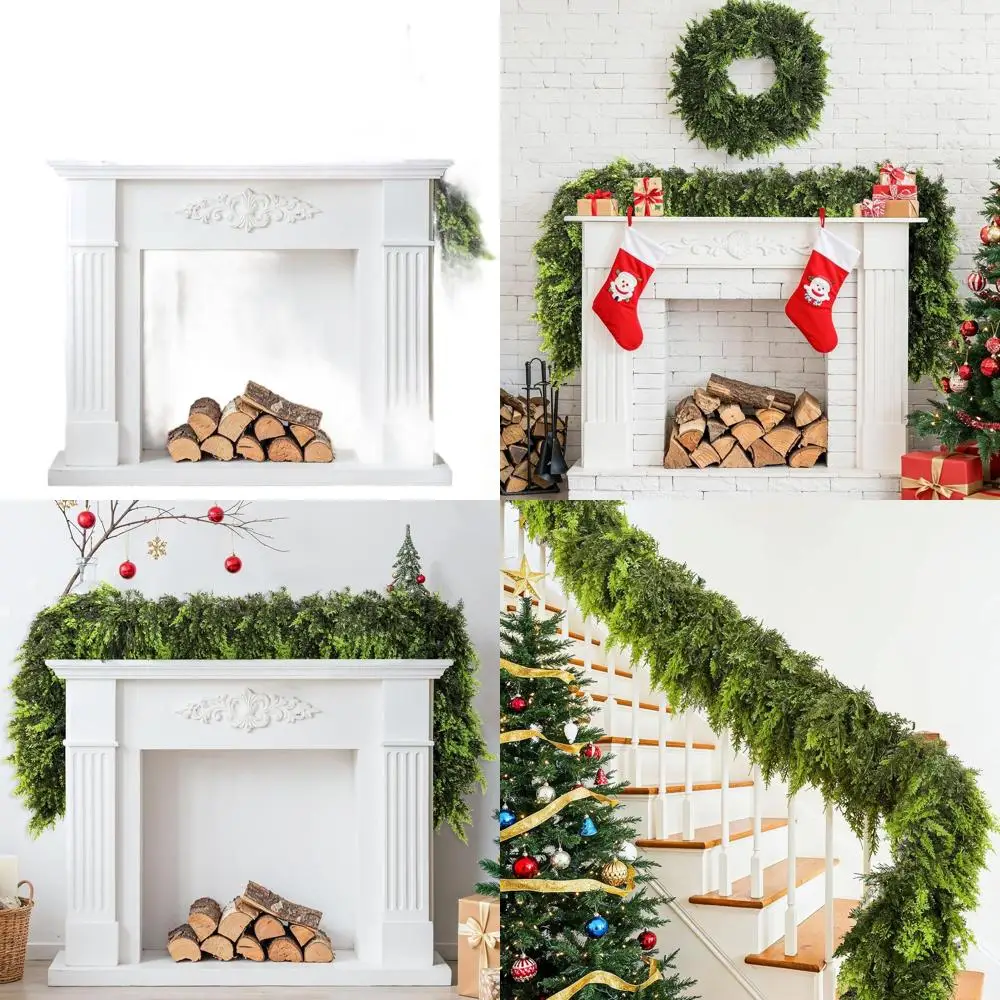 

6-футовые искусственные зимние кедровые гирлянды премиум-класса, реалистичная зелень для рождественского декора, подходят для использования в помещении и на открытом воздухе