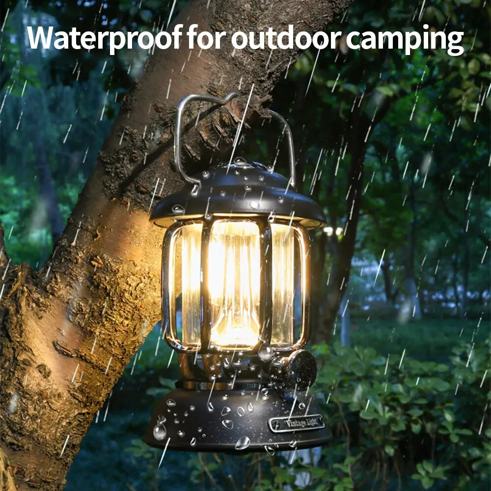 Outdoor Camping Lantern Portable USB Rechargeable Lamp Retro LED Light For Emergency Fishing Hiking Tent Nightlight Waterproof