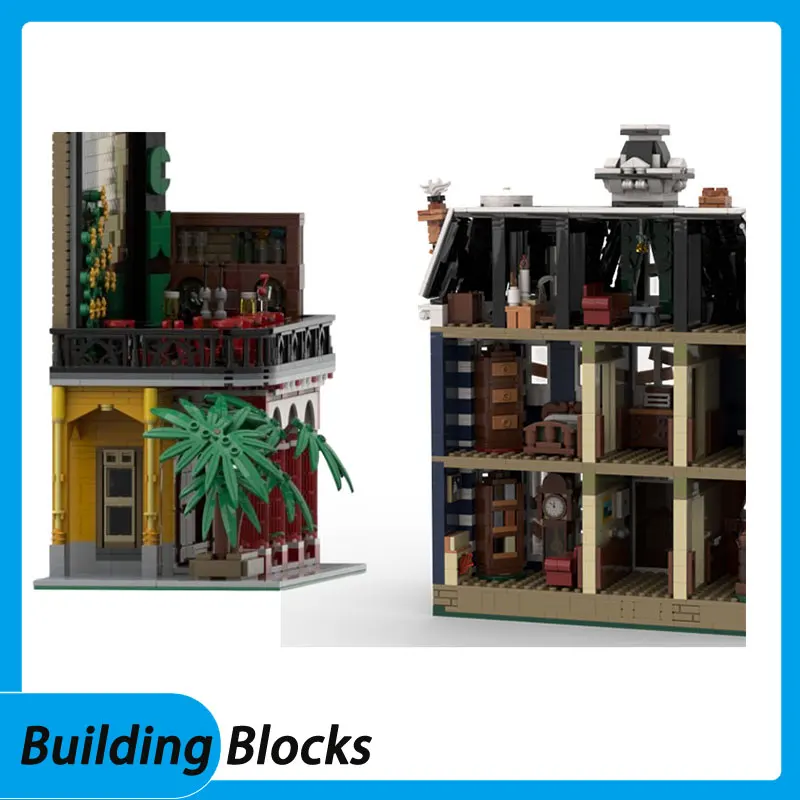 

Строительные блоки в сборе с мелкими частицами, модель MOC-94536, бар, здание автомобиля, 154943, дом с привидениями, 69556, модель городской дом, игрушка