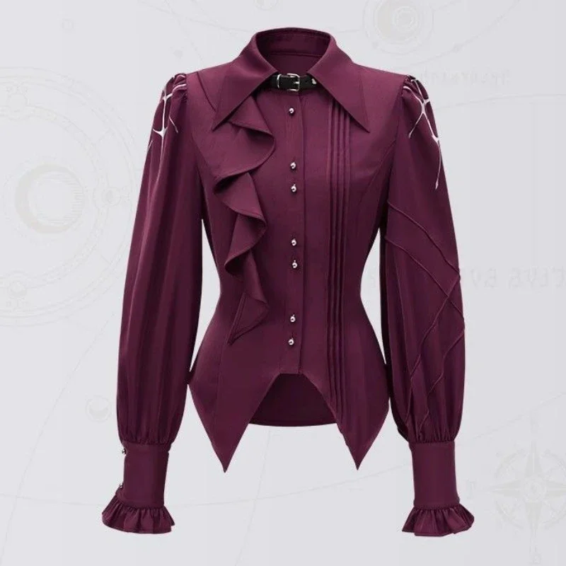 

Y2K Vintage Elegant Lolita Shirts Women Sweet Ruffles Long Sleeves Irregular Blouses Female Japanese Gothic Harajuku Slim Tops