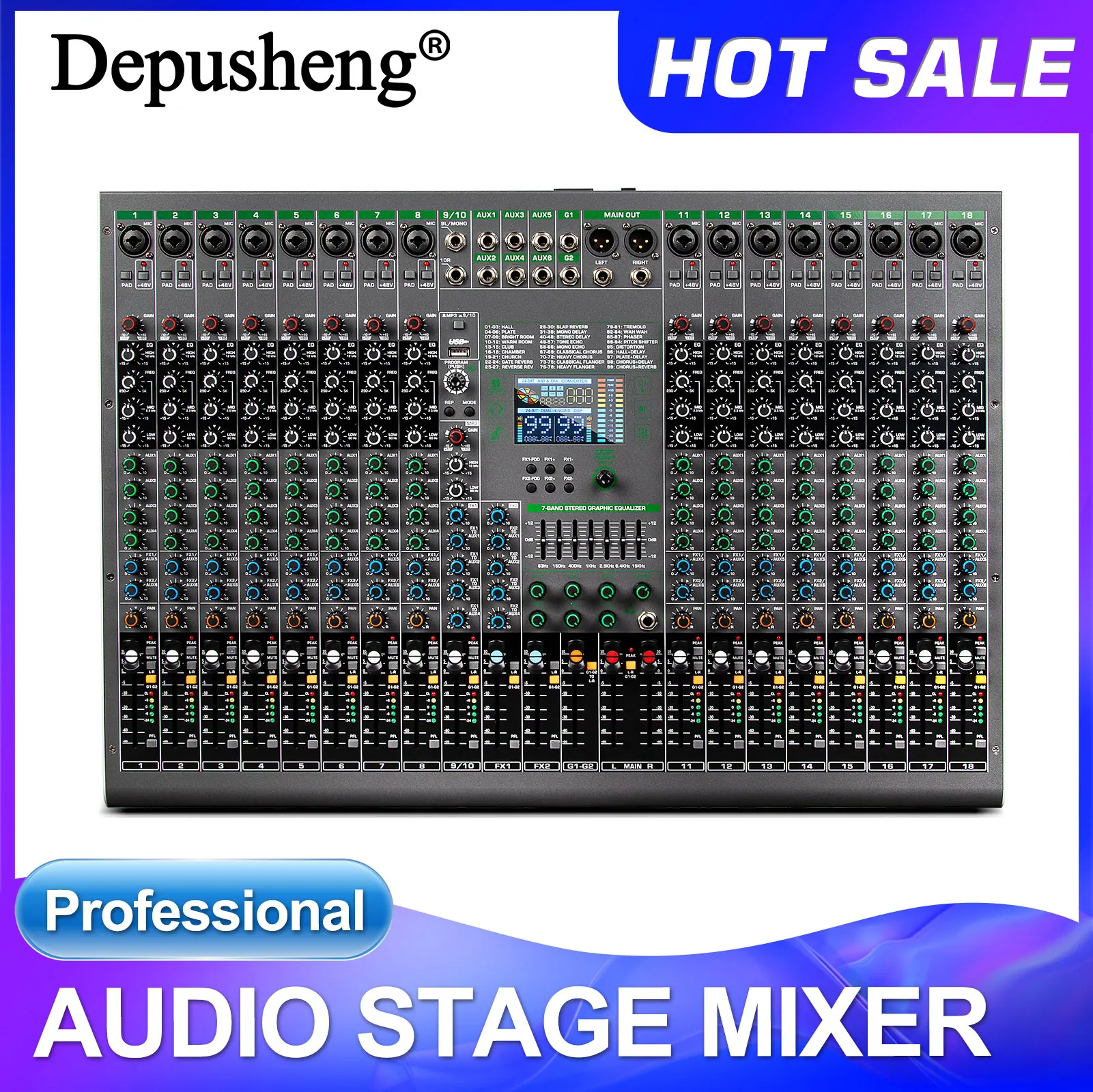 Depusheng Mixer digitale Mixer audio professionale 18 canali con chip riverbero DPS 99bit Bluetooth USB MP3 per palco bar studio DJ