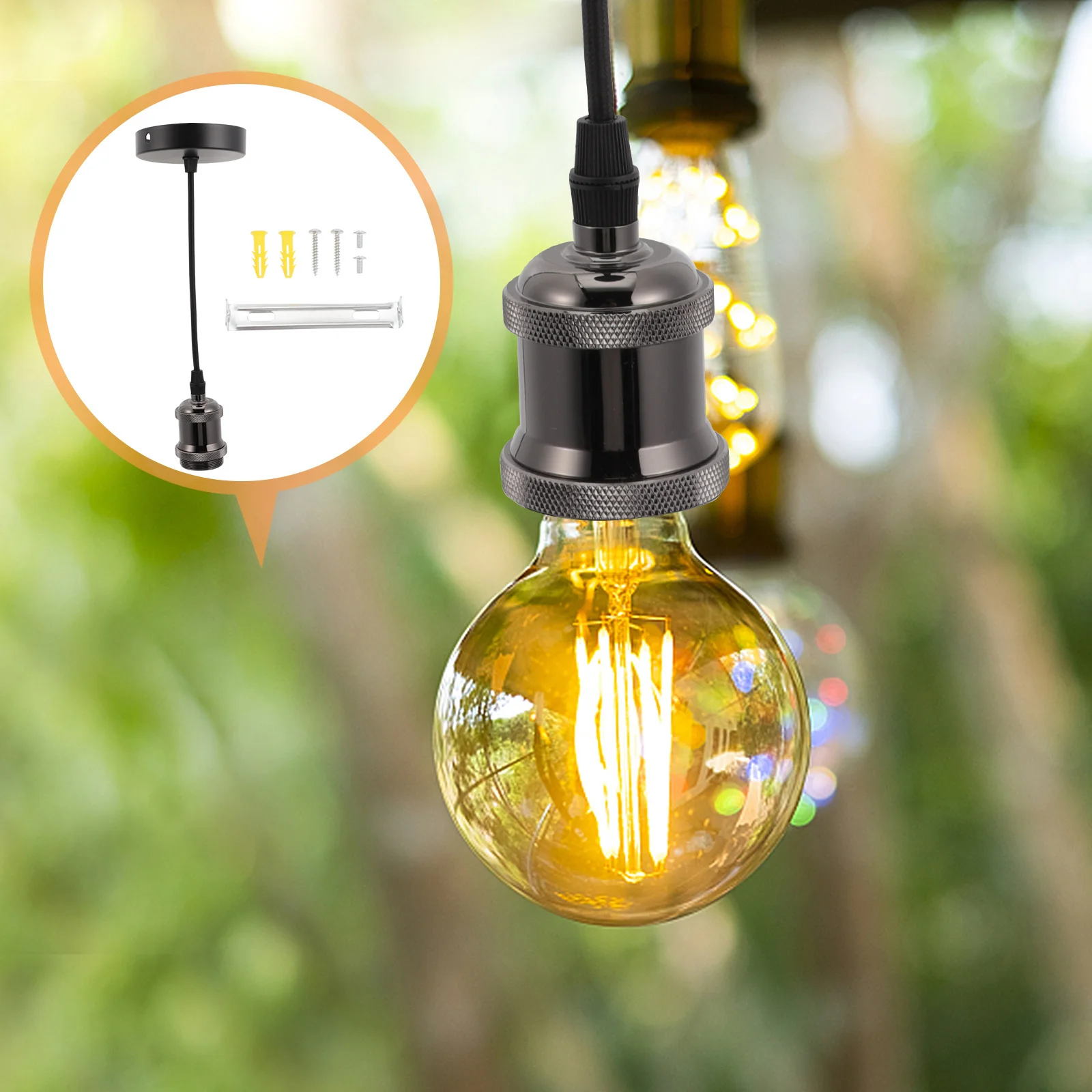 

Hanging Lamp Holder Chandelier Light Socket Retro Style Iron Hemp Rope Sturdy Rust Resistant Ceiling Fixture For Kitchen