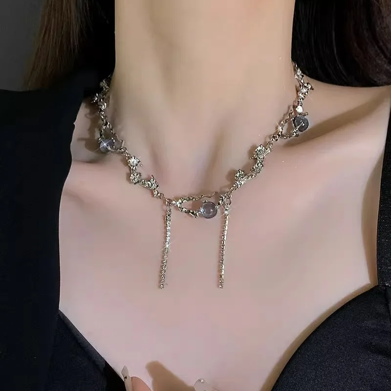 Funkelnde Mondlicht-Stein-Anhänger-Halskette für Frauen, Sternenlicht, unregelmäßige lange Quastenkette, Halsreifen, Accessoires, Modeschmuck – Detail 31