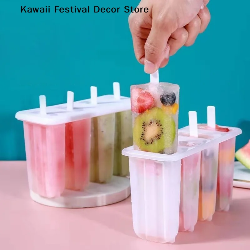 4 Ice Popsicle Mold Set Ice Cream Mold Popsicle Ice Cream Mold Ice Tray DIY Ice Cream Reusable with Stick And Lid Kitchen Tools